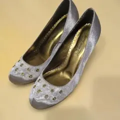 ブラウンパープルゴールドスタッズ ハイヒールパンプス　結婚式卒業式入学式