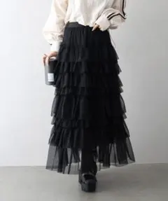 SpRay チュールフリルティアードロングスカート