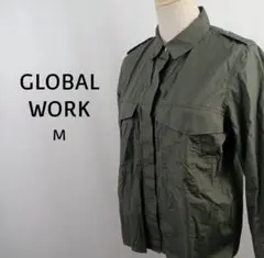 GLOBAL WORK　ミリタリーシャツ　M　カーキ　コットン100％