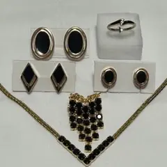 【未使用】　アクセサリー　6点　ブラックゴールドコントラスト　PAT 昭和レトロ
