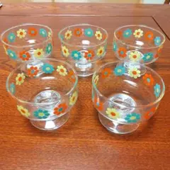 東洋佐々木ガラス☆昭和レトロ☆花柄☆デザートカップ☆５個セット☆