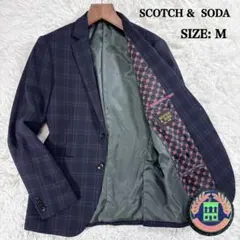スコッチアンドソーダ チェック柄 テーラードジャケット ピンバッジ 派手裏地 M