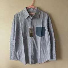 【新品】ヤギ　ストライプシャツ　サックス　M