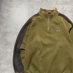 90s Old stussy ハーフジップ　刺繍ワンポイント　カーキ　スウェットのサムネイル