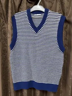 ZARA ネイビー ホワイト チェック ベスト