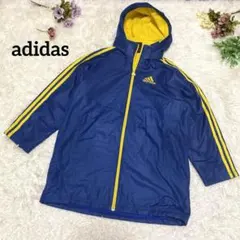 a1872【アディダス】パーカー　ジップアップ　青×黄　裏起毛　フード取外し可