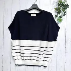 INED イネド バイカラー切替 ボーダーニット 紺×白 9号