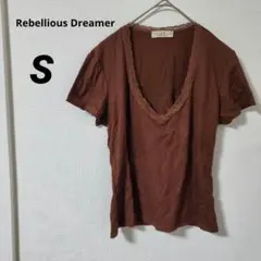 Rebellious Dreamer ブラウン Vネック Tシャツ 半袖【S】