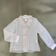 フリル付きドット柄シフォンブラウス 13R