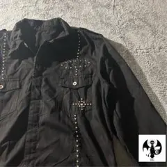 ✔︎スタッズ装飾 黒 コットンシャツ