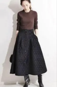 IENA LA BOUCLE モールドット ジャガードタックスカート 36