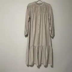 ベージュ ストライプ 長袖 シャツワンピース