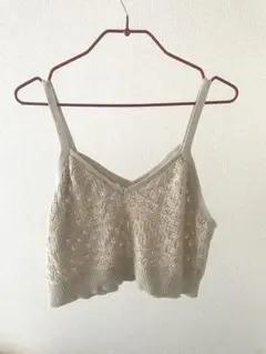 ベージュ レース編み ニットビスチェ