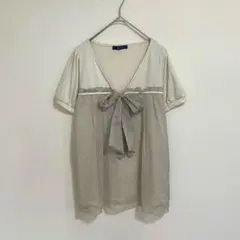 アフターオール［M］上品ナチュラル◎ビッグリボン◎ドッキングシフォンブラウスのサムネイル