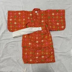 赤い花柄 子供用着物 3-4才