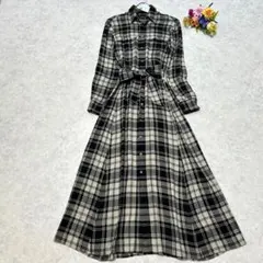 美品 ポロラルフローレン シャツワンピース チェック ベルト付 ロング 長袖 2
