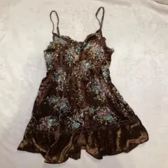 古着y2kフェアリーグランジ ベロア花柄キャミソール