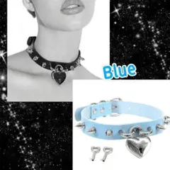 チョーカー《ブルー》ロックハート 水色 リアル鍵付き スタッズ 首輪 ネックレス