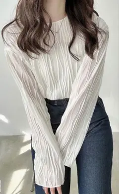 GRL シアーカットトップス ホワイト 長袖 美品✮ フリーサイズ