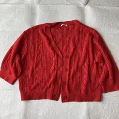 COLZA レッド 透かし編み カーディガン LLサイズのサムネイル