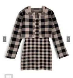 チェック柄カーディガン×キャミソールワンピースニットセットアップ lt168