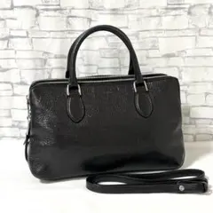 ほぼ未使用✨ROCHAS ロシャス・2wayバッグ ラムレザー 無地 ブラック 