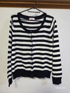 RyuRyu 白と黒のストライプ カーディガン