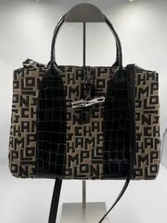 【美品】LONGCHAMP ロンシャン ロゾ ロゴクロコ型押し 2WAYバッグ