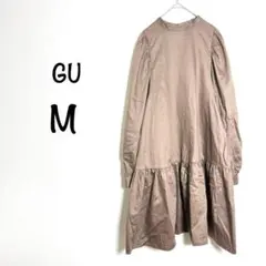 GU ジーユー チュニック ワンピース ブラウン M ひざ丈 パフスリーブ茶色