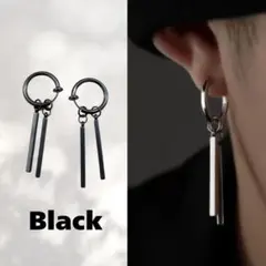 フープ フェイクピアス メンズ ブラック スティック チャーム ノンホール