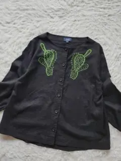 ジュンコシマダ　Part2 刺繍　麻混ノーカラー　チュニック　シャツ