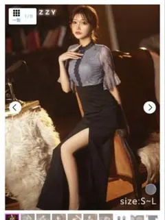 DAZZY ハイネックレースサイドスリット五分袖タイトロングレス