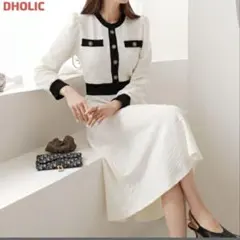 DHOLIC ホワイト ブラック ロングワンピース