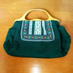 カラフルな刺繍付きダークグリーン ショルダーバック 手刺繍 - メルカリ