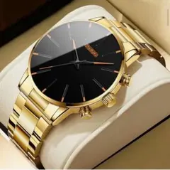 【新品】圧倒的な存在感！ゴールド×ブラック ラグジュアリーウォッチ 【稼動品】