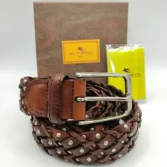 エトロ ETRO ベルト ハトメ レザー スエード 総柄 ホワイト マルチカラー 38/95 1127 レディース