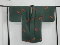 正絹・着丈の長い和装コート・ふくれ織り・遠州椿柄