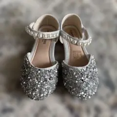 【美品】シルバー ビジュー パール フォーマルシューズ17cm