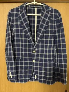 COMME CA MEN ネイビー チェック テーラードジャケット S