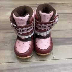キッズブーツ スノーブーツ 金具付き 14.0EE ピンク・ブラウン ドット柄