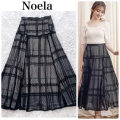 美品✨noela ノエラ　パターンフロッキーレーススカート　チェック　黒　S