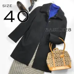 【美品】BASILE28バジーレベントット ウール2WAYステンカラーコートL黒