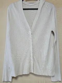 GU ジーユー ワイドリブVネックカーディガン 長袖 ナチュラル XL