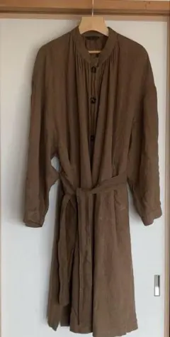ZARA リネン地 ミディ丈ワンピース ダークブラウン Mサイズ