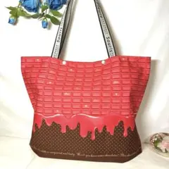 エコバッグ　トートバッグ　サブバッグ　板チョコ柄　ラズベリー　ハンドメイド