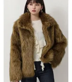 MURUA フェイクファーラインジャガードコート ブラウン セール】フェイクファーラインジャガードコート（その他アウター