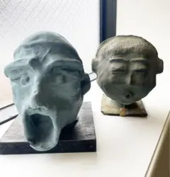 ○【希少造形】昭和レトロ瀬戸焼風フェイス花器能面風花瓶アート陶器