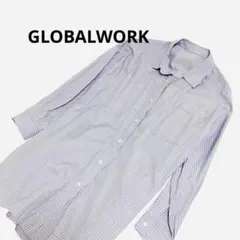 【美品】GLOBAL WORK ストライプオーバーサイズシャツ ラベンダー F