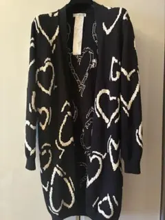 マックスマーラ　黒と白のハート柄ロングカーディガン