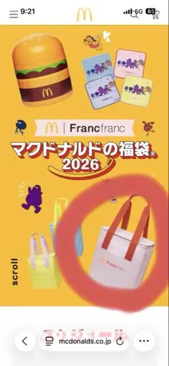 マクドナルド福袋 2026 保温保冷バック　ピンク　即発送致します！